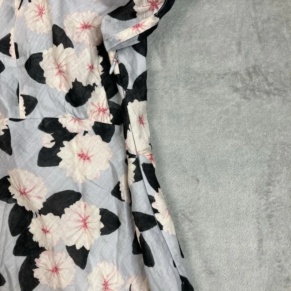 J Crew Ramie Midi Dress Womens 2 Pink Ruffle Hem Poppy Floral V Neck CT303